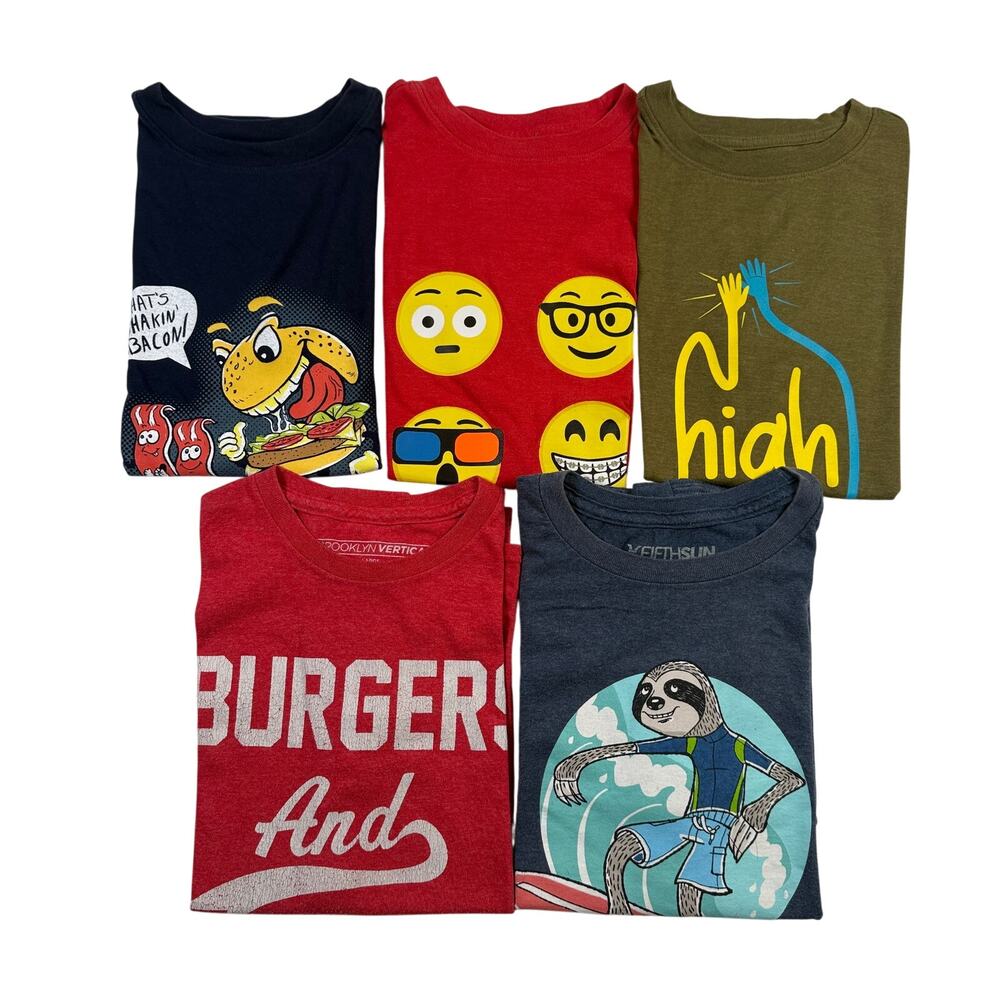 Lot of 5 Boys Size Large Graphic T-Shirts Cat & Jack Fifth Sun Brooklyn Vertical
